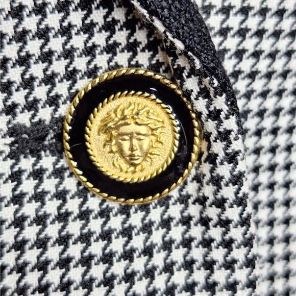 Vintage Gilmor 90s Houndstooth Blazer Jacket Medusa Gold Button 10 Petite Career - Picture 3 of 11